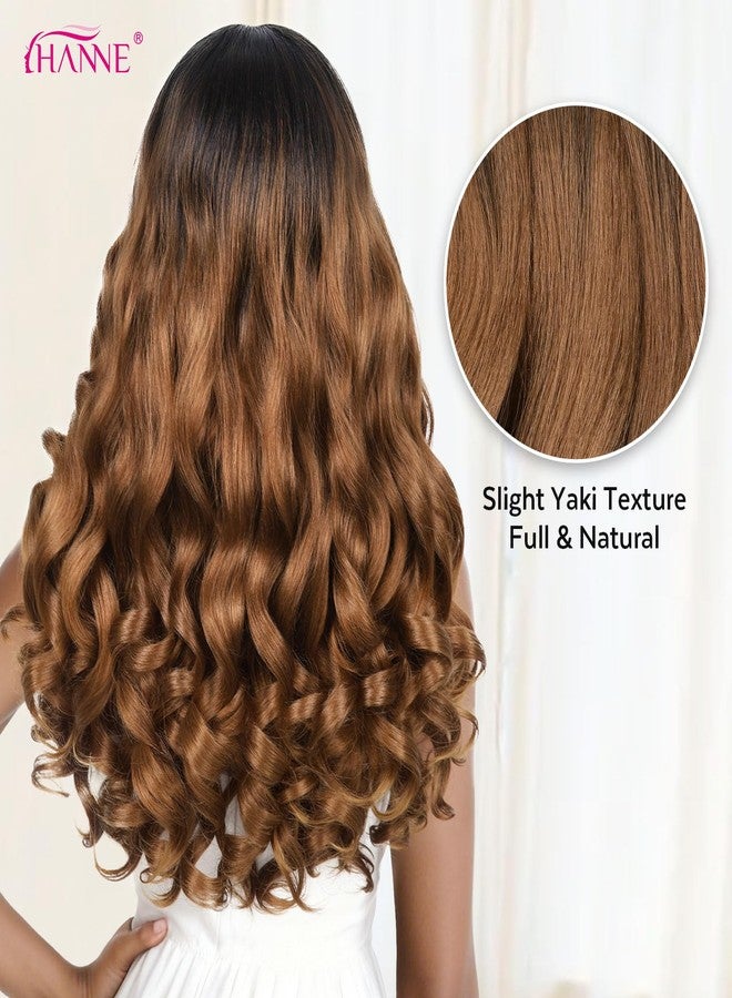 HANNE Yaki Curly V Part Wig U Part Synthetic Half wigs for Black Women 22 Inch Heat-Resistant Hair Replacement Wig (Ombre Brown) - Image 4